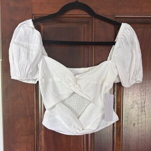 American Threads White Twist Front Puff Sleeve Blouse